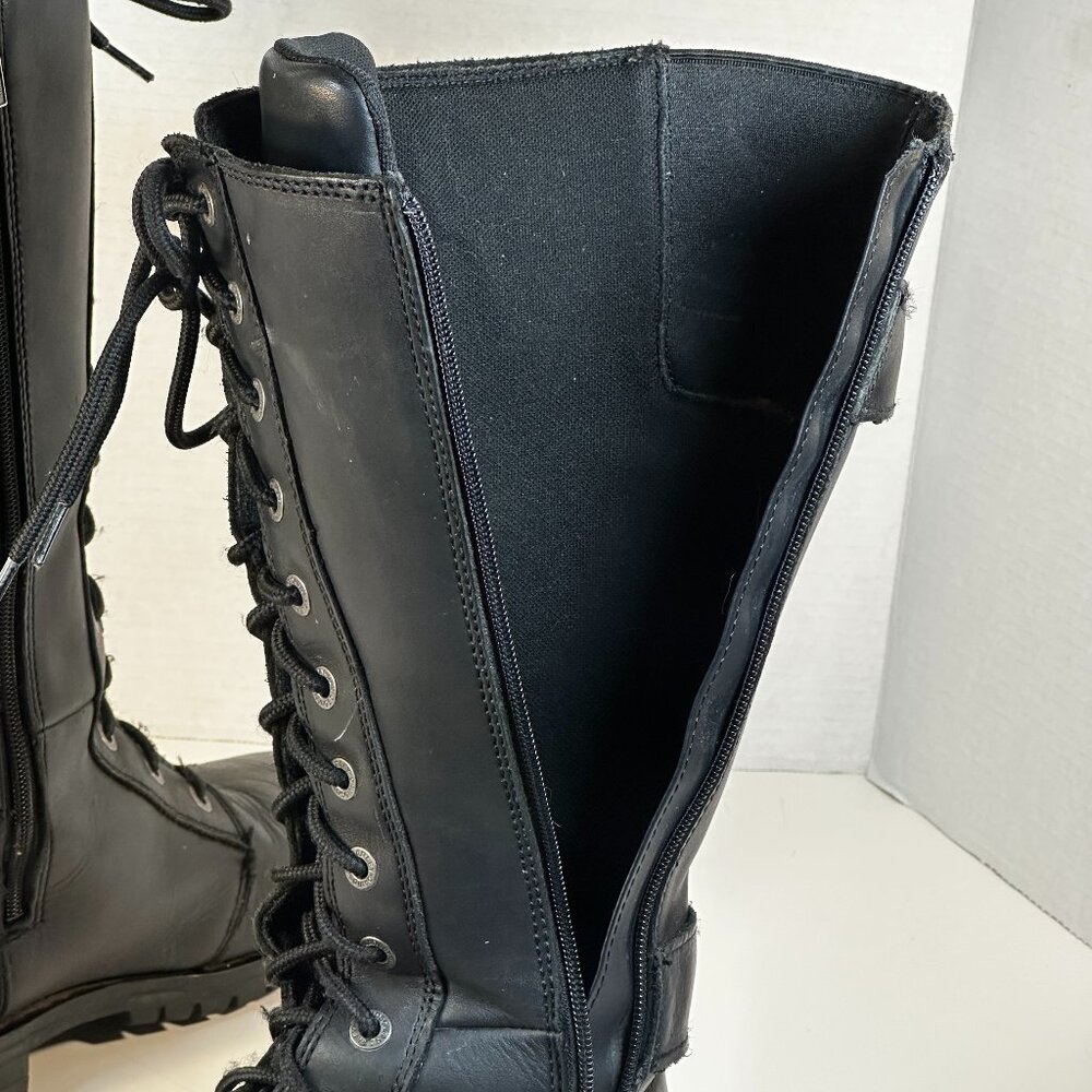 Harley-Davidson Black Leather Lace-Up Buckle Heeled Motorcycle Boots - Picture 11 of 16